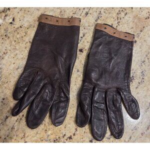 Vintage Womens Size S Brown Leather Gloves Costume